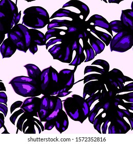 Seamless pattern with tropical leaves. Hand drawn exotic plants. Summer nature jungle print. Can be used for any kind of a surface design. Vector.