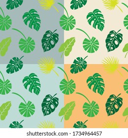 seamless pattern tropical leaves. Hand drawing various shapes and doodle objects. Vector illustration of a trendy contemporary tropical leaf. Every background is isolated.