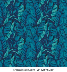 Seamless pattern with tropical leaves, hand drawn style vector illustration