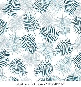 Patrón sin foco de hojas tropicales. Ilustración para embalaje de regalo, fondo de página web, como una impresión para cualquier producto impreso. Vector
