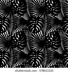 Seamless pattern of tropical leaves isolated on white. Tropical wallpaper, textile print, exotic background.