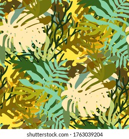 Seamless pattern with tropical leaves. Jungle background. Fabric design