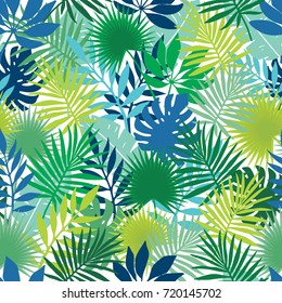 Seamless pattern of tropical leaves. Jungle foliage. Green palm leaves on the 
white background. Vector seamless pattern. Tropical illustration. 