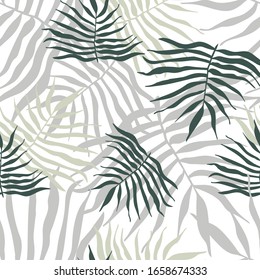 Seamless pattern tropical leaves, liana, fern, palm leaves. Vector pattern for printing on textiles, paper, packaging, wallpaper.