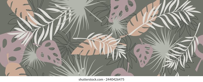 Patrón sin costuras con hojas tropicales. Diseño exótico moderno para la tela, cubierta, papel pintado, interior. Vector.