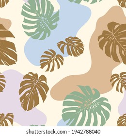 Seamless pattern with tropical leaves. Monstera. Vector botanical illustration. Summer background for print, wallpaper, fabric.