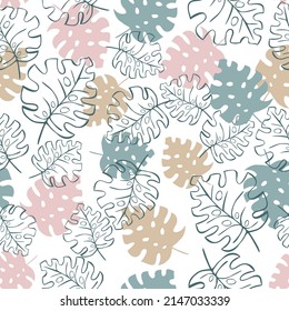 Seamless pattern with tropical leaves. Monstera seamleaa pattern