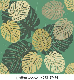 Seamless Pattern with tropical leaves of Monstera.
Summer pattern.