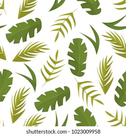 Seamless pattern with tropical leaves on white background