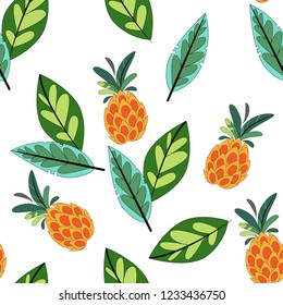 Seamless pattern with tropical leaves on white background