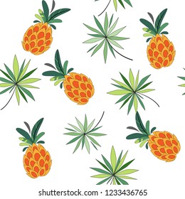 Seamless pattern with tropical leaves on white background