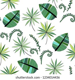 Seamless pattern with tropical leaves on white background