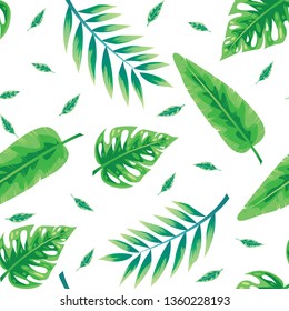 Seamless pattern tropical leaves on white background vector for decoration on summer events.