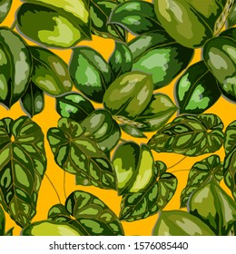 Seamless pattern with tropical leaves on leopard spots. Hand drawn exotic plants. Summer nature jungle print. Can be used for any kind of a surface design. Vector.