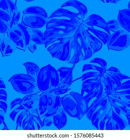 Seamless pattern with tropical leaves on leopard spots. Hand drawn exotic plants. Summer nature jungle print. Can be used for any kind of a surface design. Vector.