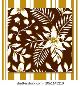 Nahtloses Muster mit tropischen Blättern auf dunklem Schokoladenhintergrund. Blumenmuster für Vektorgrafiken. Dschungeldruck und Textilien. floraler Hintergrund