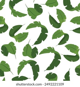 Seamless pattern with tropical leaves on a white background. Wrapping paper, fabric.