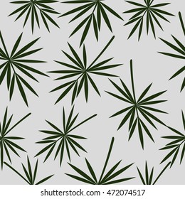 Seamless pattern with tropical leaves on a gray background.