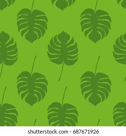 Seamless pattern with tropical leaves on green background. Seamless pattern with palm. Tropical vector background.