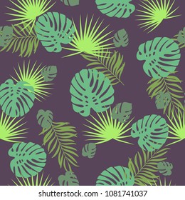 Seamless pattern with tropical leaves ornament. Abstract floral modern colorful background. Vector illustration.