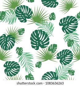 Seamless pattern with tropical leaves ornament. Abstract floral modern colorful background. Vector illustration.