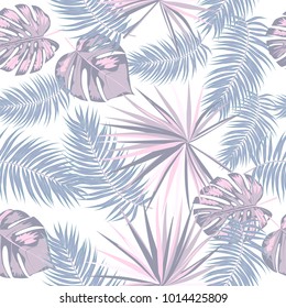Seamless pattern of tropical leaves of palm tree. Vector background.