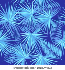 Seamless pattern of tropical leaves of palm tree. Vector background.