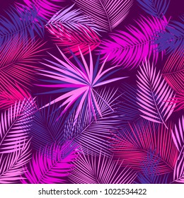 Seamless pattern of tropical leaves of palm tree. Vector background.