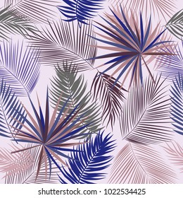 Seamless pattern of tropical leaves of palm tree. Vector background.