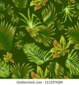 Seamless pattern tropical leaves of palm tree. Vector background.