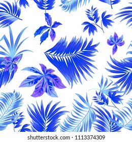 Seamless pattern tropical leaves of palm tree. Vector background.