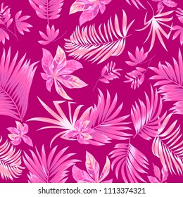 Seamless pattern tropical leaves of palm tree. Vector background.