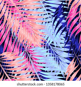 Seamless pattern of tropical leaves of palm tree