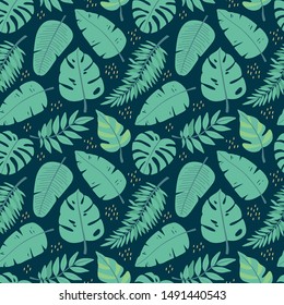 Seamless pattern with tropical leaves. Palm leaf texture for wrapping paper, background, wallpaper, print, poster, fabric. Vector ornament with exotic plants for decoration and design.