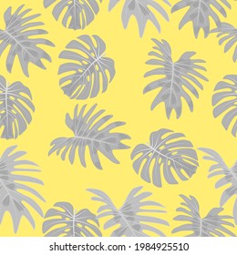 Seamless pattern with tropical leaves of palm tree. Jungle vector background.