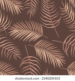 Seamless pattern of tropical leaves of palm tree, Arecaceae leaf. Exotic boho collection of earth tone colors plant. Hand drawn botanical vector illustration for wallpaper, wrapping paper, fabric