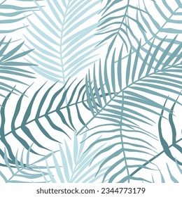 Seamless pattern of tropical leaves of palm tree, Arecaceae leaf. Exotic collection of silhouette plant. Hand drawn botanical vector illustration for greeting card, wallpaper, wrapping paper, fabric