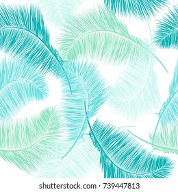 Seamless pattern of tropical leaves of palm tree. Vector background.