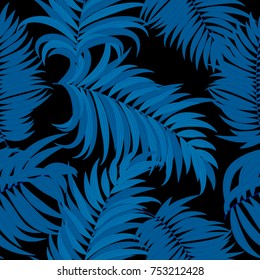 Seamless pattern of tropical leaves of palm tree. Vector background.
