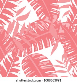 Seamless pattern with tropical leaves: palms, monstera, passion fruit. Swimwear botanical design. Vector.