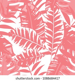 Seamless pattern with tropical leaves: palms, monstera, passion fruit. Swimwear botanical design. Vector.