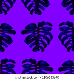 Seamless pattern with tropical leaves: palms, monstera, passion fruit. Beautiful allover print with hand drawn exotic plants. Swimwear botanical design. Vector.
