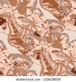 Seamless pattern with tropical leaves: palms, monstera, passion fruit. Beautiful allover print with hand drawn exotic plants. Swimwear botanical design. Vector.
