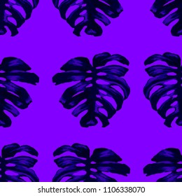 Seamless pattern with tropical leaves: palms, monstera, passion fruit. Beautiful allover print with hand drawn exotic plants. Swimwear botanical design. Vector.
