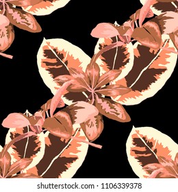 Seamless pattern with tropical leaves: palms, monstera, passion fruit. Beautiful allover print with hand drawn exotic plants. Swimwear botanical design. Vector.

