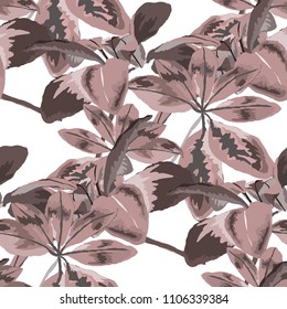 Seamless pattern with tropical leaves: palms, monstera, passion fruit. Beautiful allover print with hand drawn exotic plants. Swimwear botanical design. Vector.
