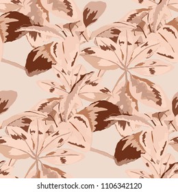 Seamless pattern with tropical leaves: palms, monstera, passion fruit. Beautiful allover print with hand drawn exotic plants. Swimwear botanical design. Vector.
