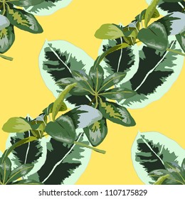 Seamless pattern with tropical leaves: palms, monstera, passion fruit. Beautiful allover print with hand drawn exotic plants. Swimwear botanical design. Vector.
