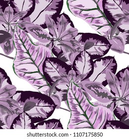 Seamless pattern with tropical leaves: palms, monstera, passion fruit. Beautiful allover print with hand drawn exotic plants. Swimwear botanical design. Vector.
