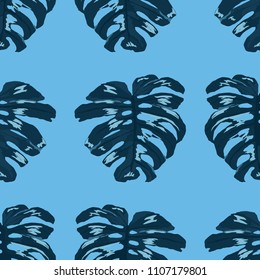 Seamless pattern with tropical leaves: palms, monstera, passion fruit. Beautiful allover print with hand drawn exotic plants. Swimwear botanical design. Vector.

